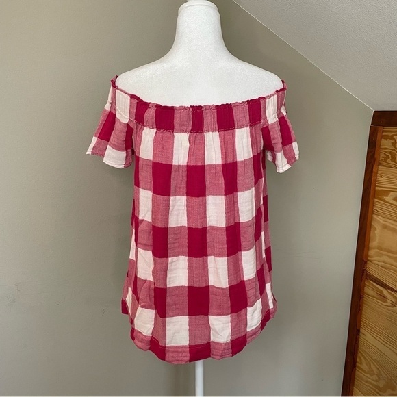 Anthropologie Cloth & Stone Maecy Off The Shoulder Gingham Textured Top Small - Picture 5 of 11